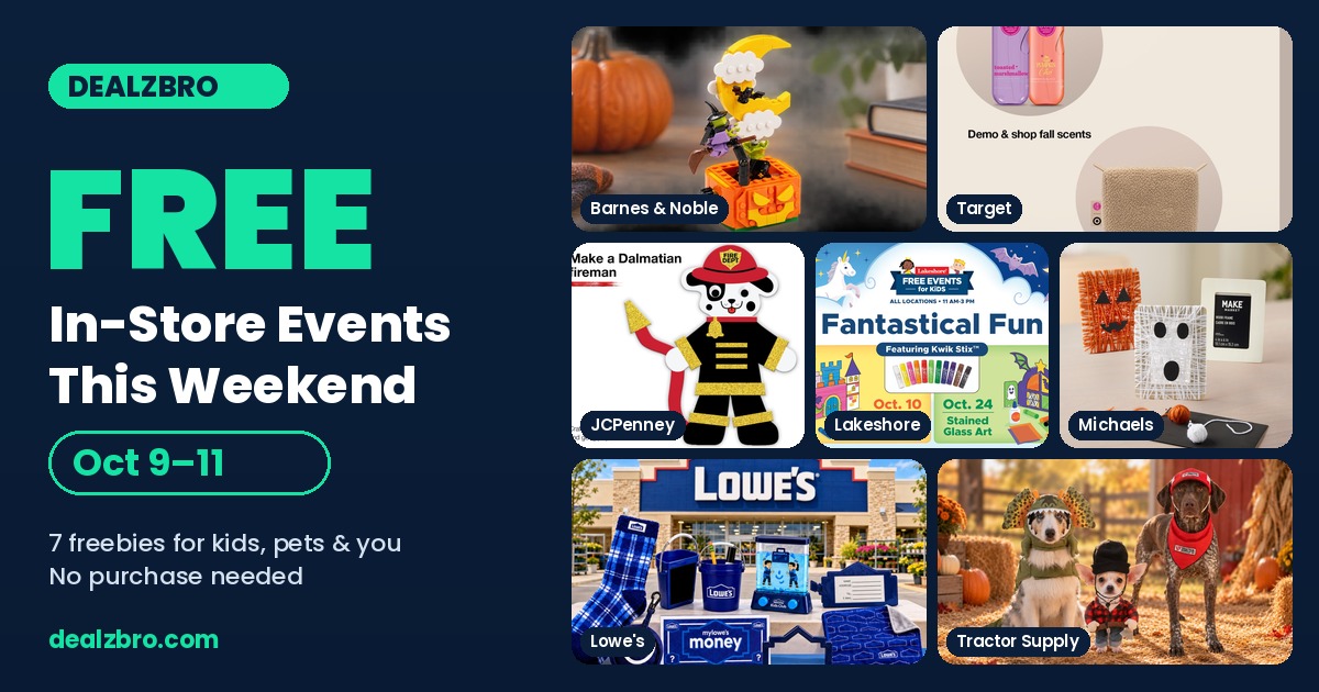 FREE In-Store Events This Weekend, Oct 9–11 — Barnes & Noble, Target, JCPenney, Lakeshore, Michaels, Lowe's, Tractor Supply